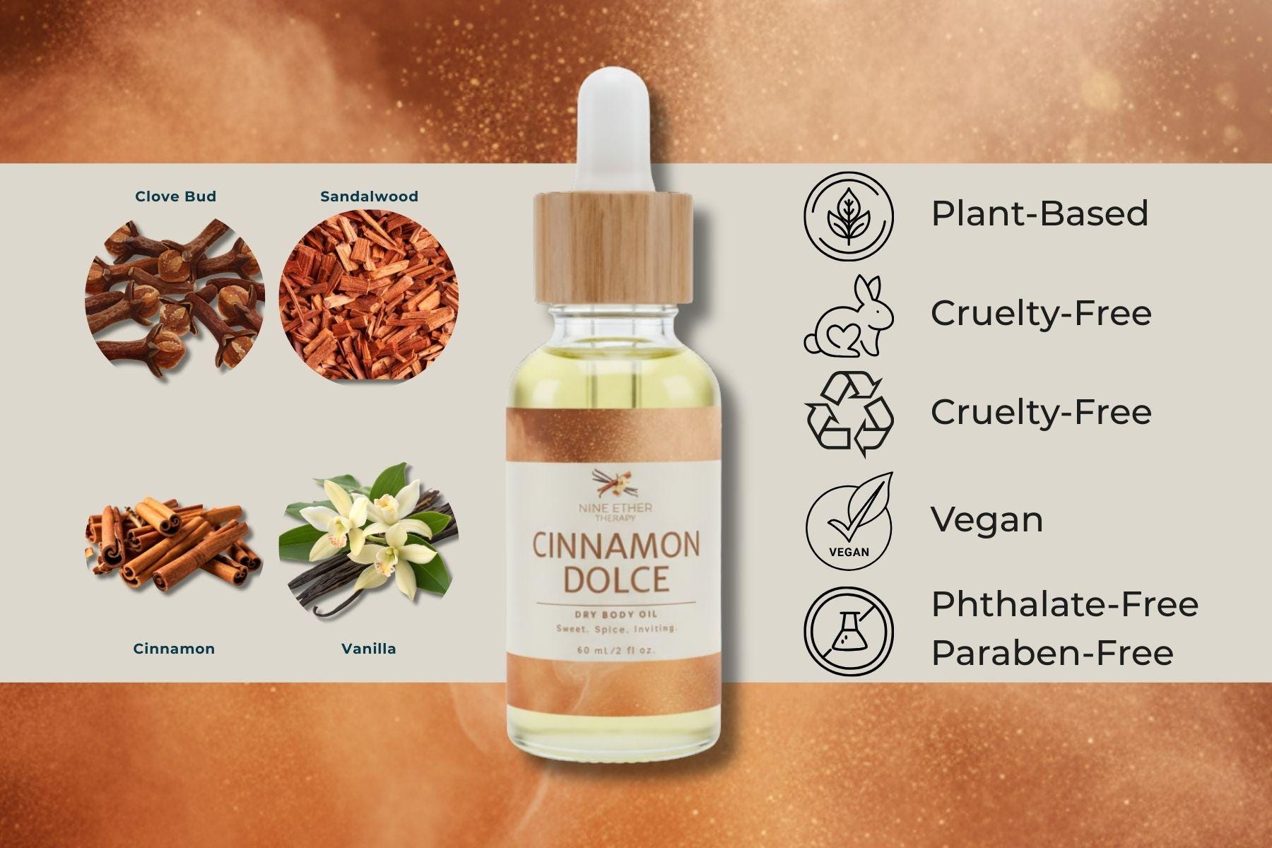 Cinnamon Dolce Dry Body Oil | Nine Ether Skin Rituals