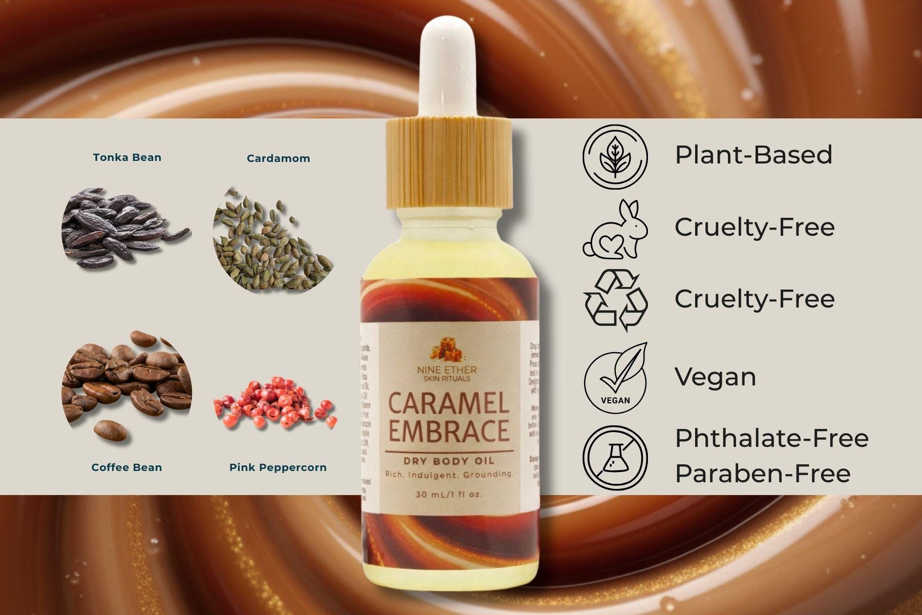 Caramel Embrace Dry Body Oil | Nine Ether Skin Rituals